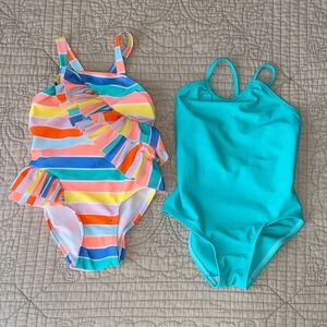 Colorful Striped and Teal Swimsuit Set